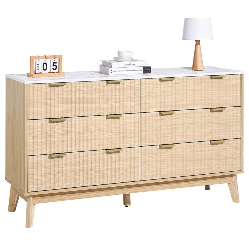 VEVOR 6-drawer wooden dresser with fluted design, sliding drawers and anti-tip safety features for modern minimalist living spaces