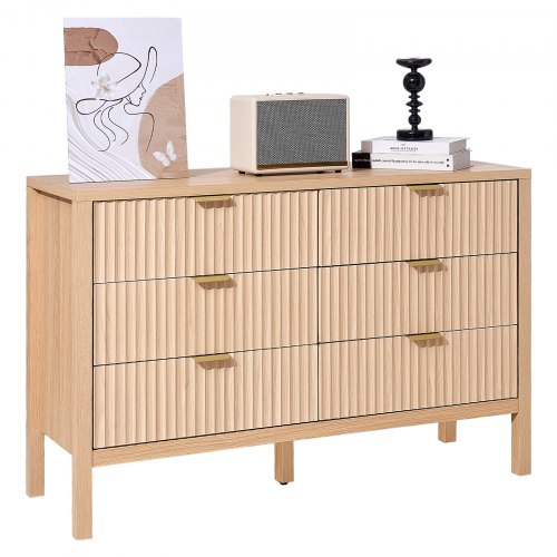 VEVOR 6-drawer wooden dresser with sliding mechanism and safety anti-tip feature, minimalist storage chest for closet organization