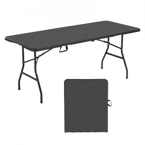 VEVOR 6-foot folding table, sturdy and portable with built-in handle, ideal for indoor and outdoor use like parties and dining
