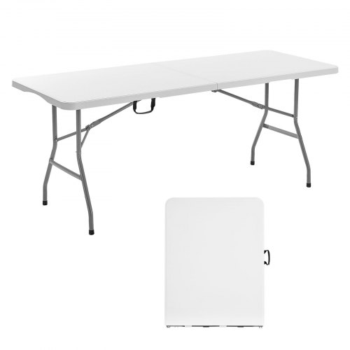 VEVOR 6ft Heavy-Duty Folding Utility Table with Handle, Portable Indoor/Outdoor Plastic Rectangle Table for Parties and Dining