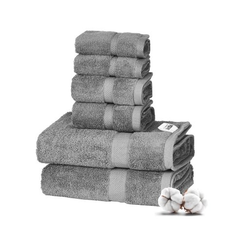 VEVOR 6-piece cotton towel set with 600 GSM includes 2 bath towels, 2 hand towels and 2 washcloths, offering high absorbency and quick drying for bathroom use