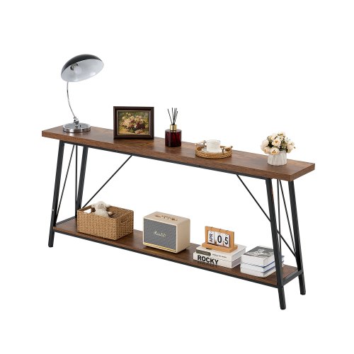 VEVOR 70.9-inch slim console table for sofas, featuring a 2-tier design, ideal as a narrow entryway or hallway table with metal frame