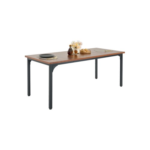 VEVOR 71-inch rectangular dining table, rustic farmhouse-style wooden table seating 6-8 people, featuring sturdy iron legs for dining or conference use