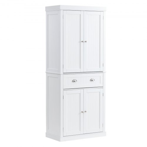 VEVOR 72" freestanding kitchen pantry with doors, a drawer, and 3 customizable shelves for food storage