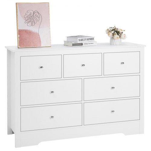 VEVOR 7-drawer wooden dresser with sliding mechanism and anti-tip safety feature, minimalist storage chest for bedroom organization