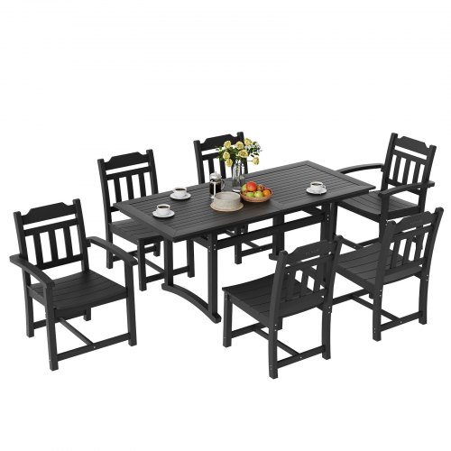 VEVOR 7-piece outdoor dining set with rectangle table and chairs, all-weather garden furniture in HIPS material for patio conversations