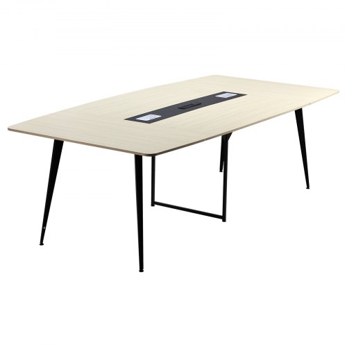 VEVOR 8 ft boat-shaped conference table with charging station for 10 people, modern metal-leg meeting desk