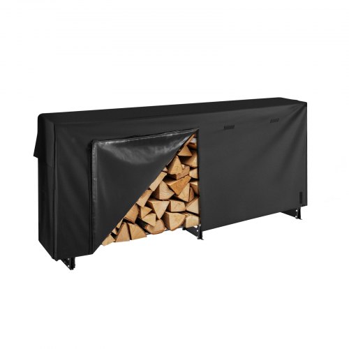 VEVOR 8 ft outdoor firewood rack with waterproof cover, holds 1/2 cord of logs, 660lb capacity, top covered