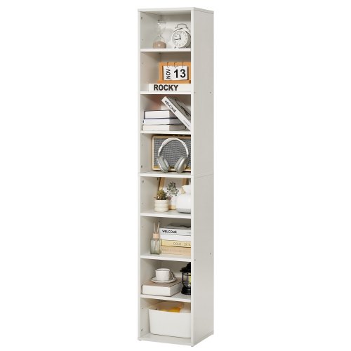 VEVOR 8-Tier Tall Narrow Bookshelf, 71-inch Adjustable Wooden Storage Unit for Open Display