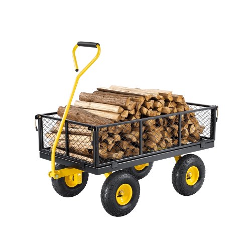 VEVOR 900 Lbs sturdy steel garden wagon with wheels, outdoor metal utility cart featuring 10" tires and detachable mesh sides