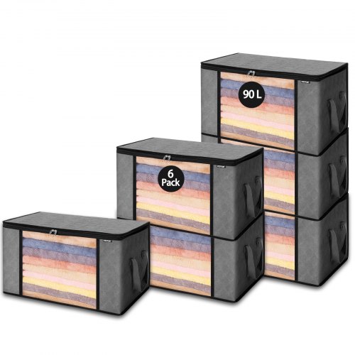 VEVOR 90L spacious storage bags, 6-piece set of foldable fabric bins with handles for closet organization and clothing storage