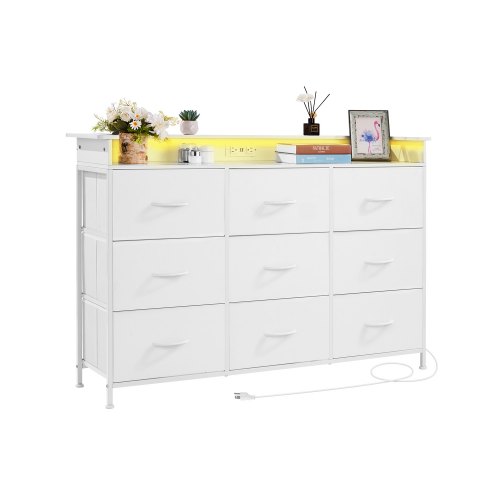 VEVOR 9-drawer fabric storage unit with metal frame, LED lighting and integrated power outlet