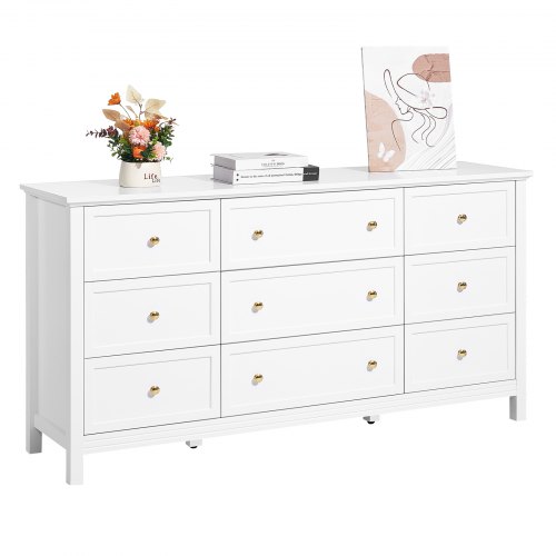 VEVOR 9-drawer wooden dresser featuring sliding drawers, anti-tip safety, minimalist retro design for closet storage or TV stand organization