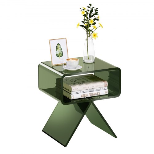 VEVOR acrylic bedside table, contemporary clear nightstand with storage, compact transparent end table for living room, bedroom, home decoration