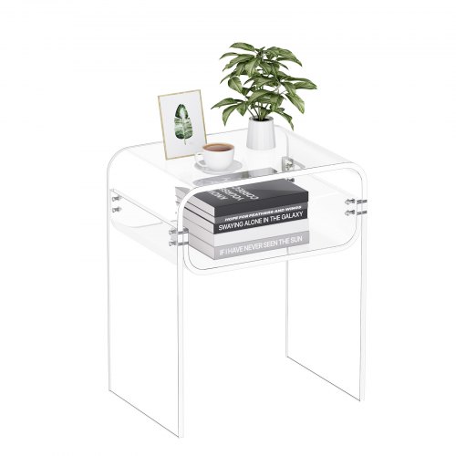 VEVOR acrylic bedside table with 2-tier storage, modern transparent design for bedrooms