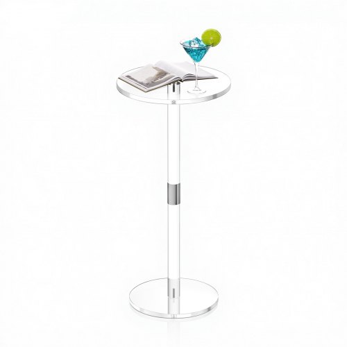 VEVOR acrylic beverage table with sturdy post, round transparent top for modern coffee or food display