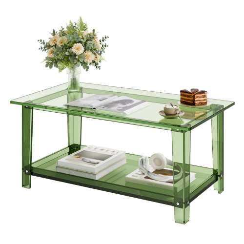VEVOR acrylic coffee table with 2-tier storage shelf, modern rectangular design perfect for dining rooms, kitchens, and restaurants