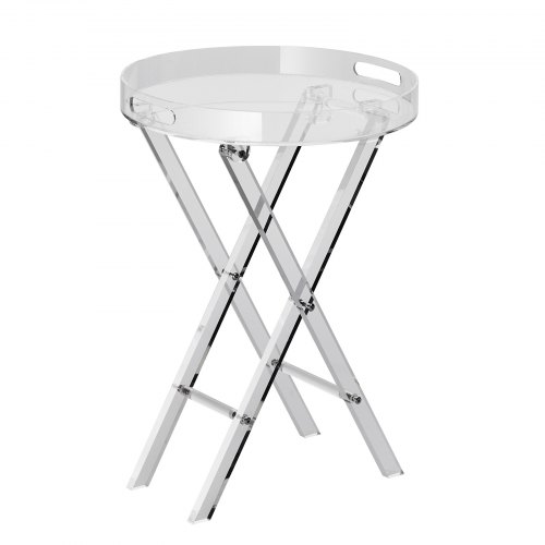 VEVOR acrylic folding tray table with X-leg design, a clear side table perfect for drinks and snacks in living spaces