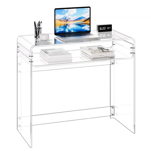 VEVOR acrylic table with 2-tier storage, modern transparent side desk or nightstand for bedroom