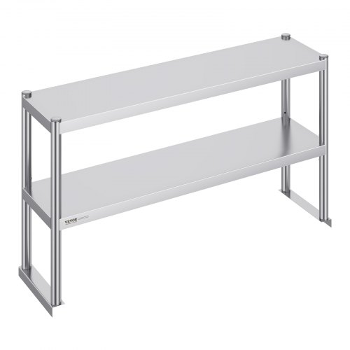 VEVOR Adjustable Height 12x48 Inch Double Deck Stainless Steel Prep Table with Overshelf