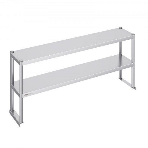 VEVOR Adjustable Height 12x60 Inch Double Deck Stainless Steel Prep Work Table with Double Overshelf