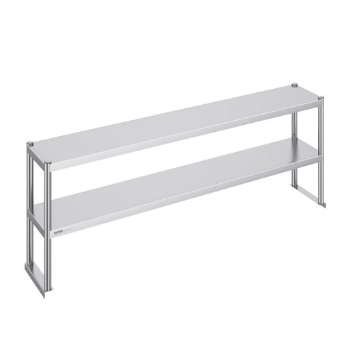 VEVOR Adjustable Height 12x72 Inch Double Deck Stainless Steel Prep Table with Overshelf