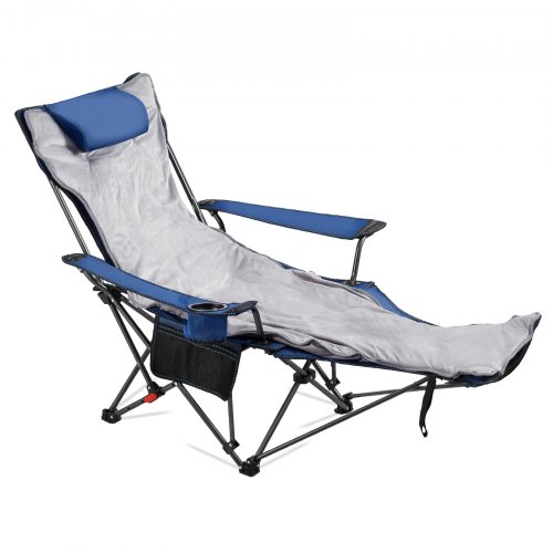 VEVOR adjustable reclining camping chair with 4 positions, portable folding lounger for adults featuring mesh design, footrest and plush cushion, supports up to 2 people