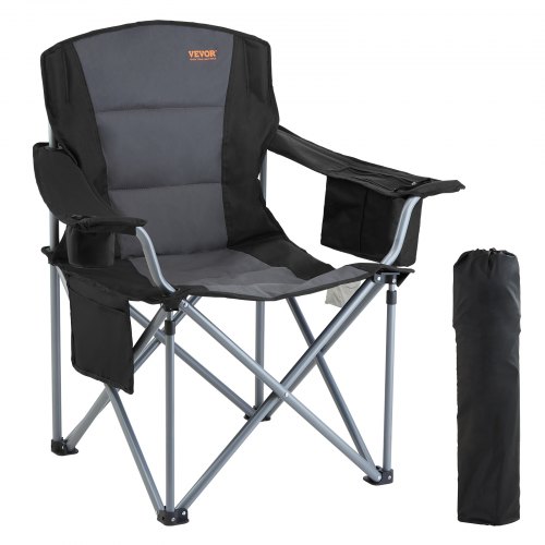 VEVOR adult camping chair with lumbar support, foldable design, side pockets, cup holder, and cooler bag for outdoor use