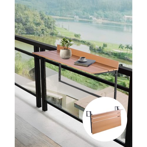 VEVOR balcony hanging table, 15x39 inch foldable railing table, outdoor bar table for railings with 5-level height adjustment, fits railings from 1 inch