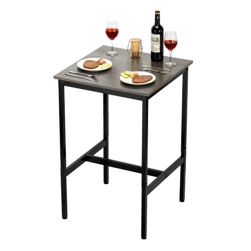 VEVOR bar table with sturdy metal frame, compact high-top design for kitchen or dining, doubles as cocktail counter or coffee desk, simple assembly, measures 24x24x36 inches