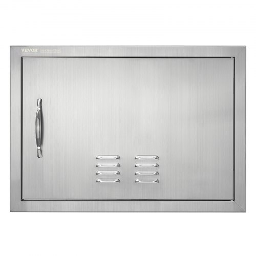 VEVOR BBQ access panel, 24-inch wide by 17-inch tall single outdoor kitchen door, stainless steel flush-mounted vertical wall door featuring handle and vents for BBQ