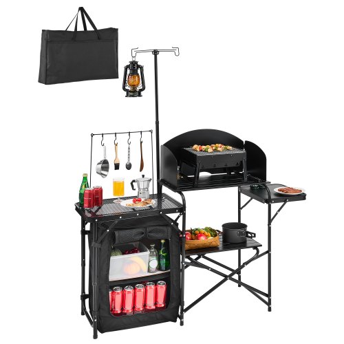VEVOR Camping Kitchen Table, Outdoor Camp Cooking Table, Aluminum Portable Cook Station with Storage Cupboard, Carrying Bag, Detachable Windscreen, Qu

VEVOR portable outdoor kitchen table, aluminum camping cook station with storage, carrying case, and removable windscreen