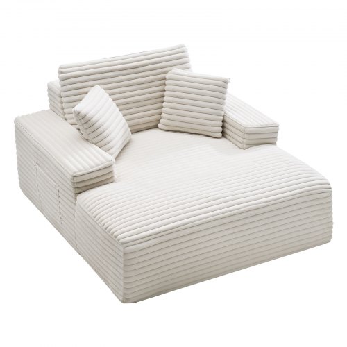 VEVOR Chaise Lounge Chair, 54-inch Boneless Chaise Lounge for Indoors, Contemporary Upholstered Oversized Reading Chair with Throw Pillows and Armrests, Sofa Couch D