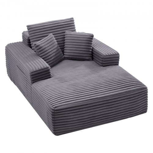 VEVOR Chaise Lounge Chair, 54-inch cushionless indoor chaise, contemporary oversized upholstered reading chair with included pillows and armrests, sofa-style couch