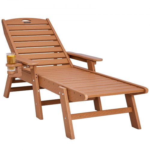 VEVOR Chaise Lounge Chair with 400 lbs capacity, 6-position adjustable outdoor HDPE lounger featuring backrest and cup holder