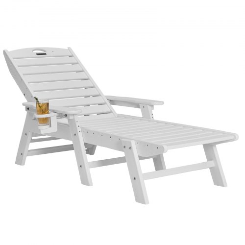 VEVOR Chaise Lounge Chair with 400 lbs capacity, 6-position adjustable outdoor HDPE chair featuring backrest and cup holder
