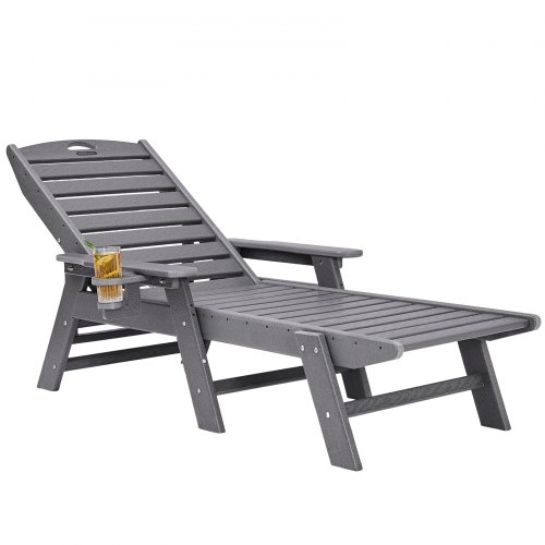 VEVOR Chaise Lounge Chair with 400 lbs capacity, 6-position adjustable outdoor HDPE chair featuring backrest and cup holder