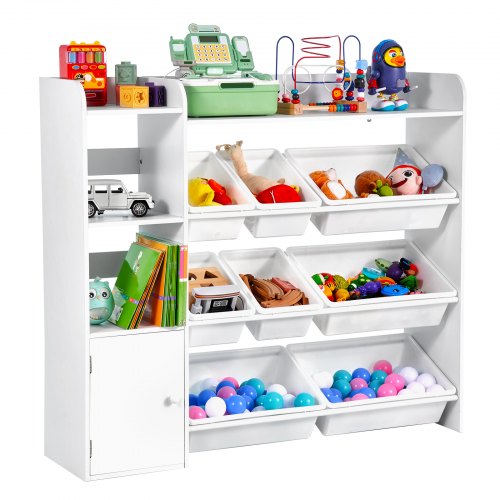 VEVOR Children's 4-Tier Toy Storage with 8 Bins and Bookshelf for Study or Bedroom