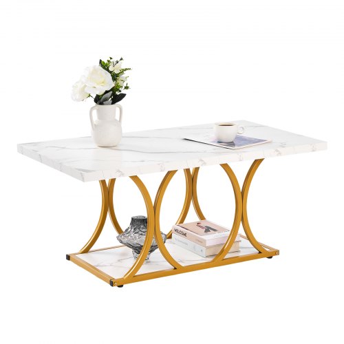 VEVOR Coffee Table, Modern Faux Marble Coffee Table, 2-Tier Rectangle Center Desk with Geometric Legs, Minimalist Sturdy Metal Frame Accent End Desk  

VEVOR coffee table featuring a modern faux marble design, two-tier rectangular center desk with geometric legs and minimalist sturdy metal frame for accent or end use