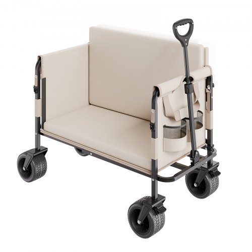 VEVOR Collapsible Folding Wagon with 550lb capacity and 220L volume, 2-in-1 design converts between utility cart and bench, featuring adjustable handle for outdoor use