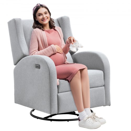 VEVOR electric recliner with swivel and gliding motion, supports up to 250 lbs, features USB charging and polyester upholstery