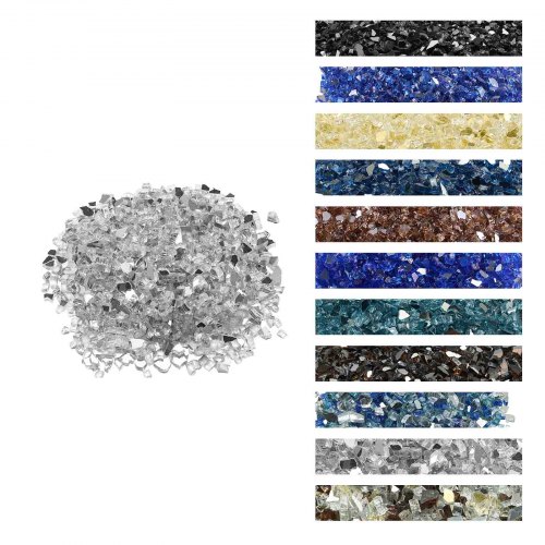 VEVOR Fire Glass, 10 lbs / 4.5 kg heat-resistant fireplace stones, 1/2-inch / 12.7 mm reflective smokeless firepit glass with high luster