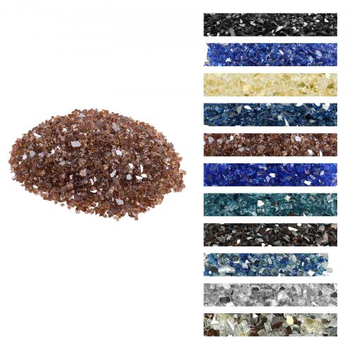VEVOR Fire Glass, 10 lbs/4.5 kg heat-resistant fireplace stones, 1/4-inch/6.35 mm reflective smokeless firepit glass with high luster