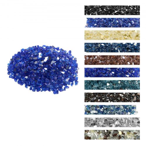 VEVOR Fire Glass, 15.88KG / 35LBS heat-resistant fireplace stones, 12.7mm / 1/2-inch reflective smokeless firepit glass with high luster