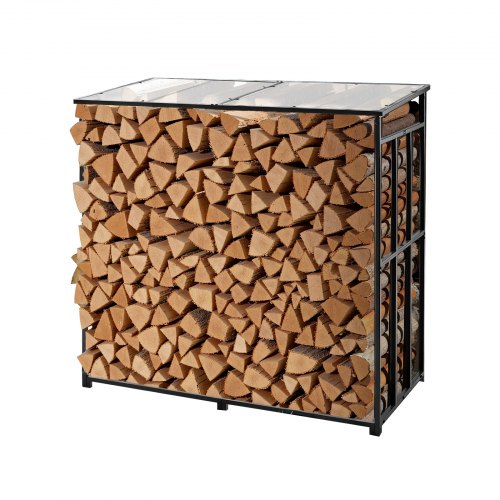 VEVOR firewood rack with sloped roof, 4-foot outdoor log holder, 1/4 cord storage shed, 660 lb capacity, powder-coated metal wood storage