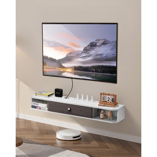 VEVOR Floating TV Stand, 47-inch Wall Mounted Entertainment Center with Cable Management, Modern Floating TV Shelf Featuring Storage Cabinet, Particle Board Console
