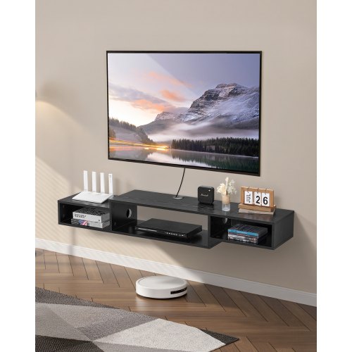 VEVOR Floating TV Stand, 59" Wall Mount Entertainment Center with Power Outlet & Cable Hole, Modern Floating TV Shelf with Storage Cabinet for DVD Pla