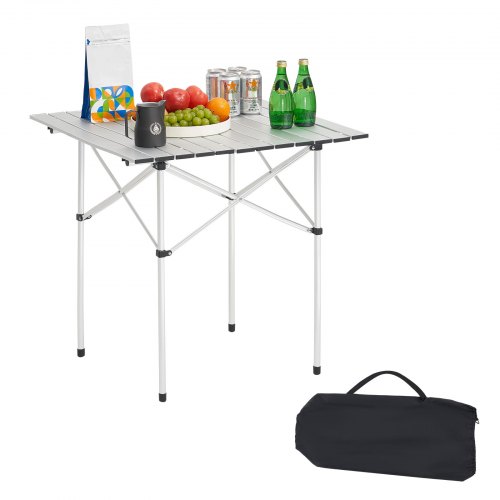 VEVOR foldable camping table, lightweight portable aluminum roll-up side table with carry bag, ideal for outdoor cooking and tailgating