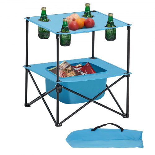 VEVOR foldable camping table, lightweight portable outdoor picnic table with waterproof 600D Oxford fabric and 4 cup holders for beach travel