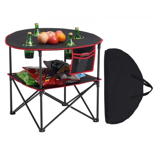 VEVOR foldable camping table, lightweight portable outdoor picnic table with waterproof 600D Oxford fabric and 4 cup holders for beach travel